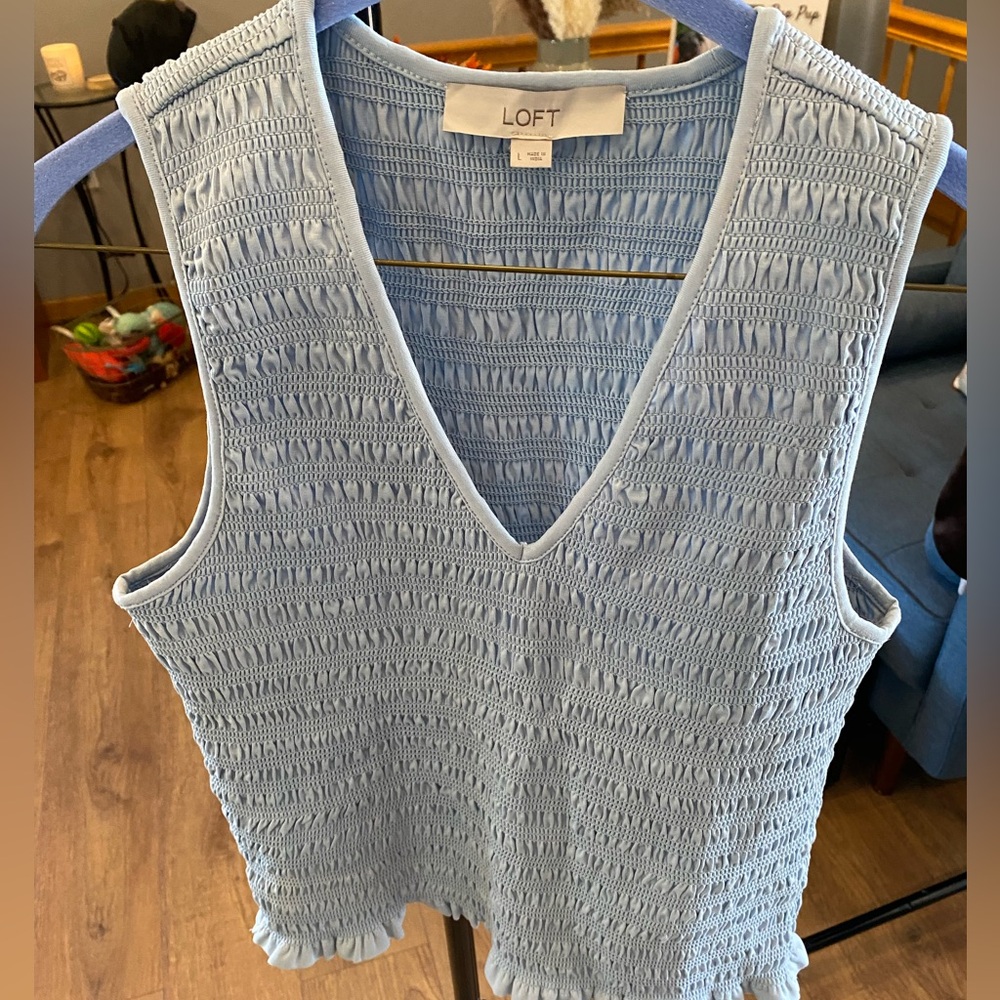 LOFT Women's Sky Blue Textured Tank Top